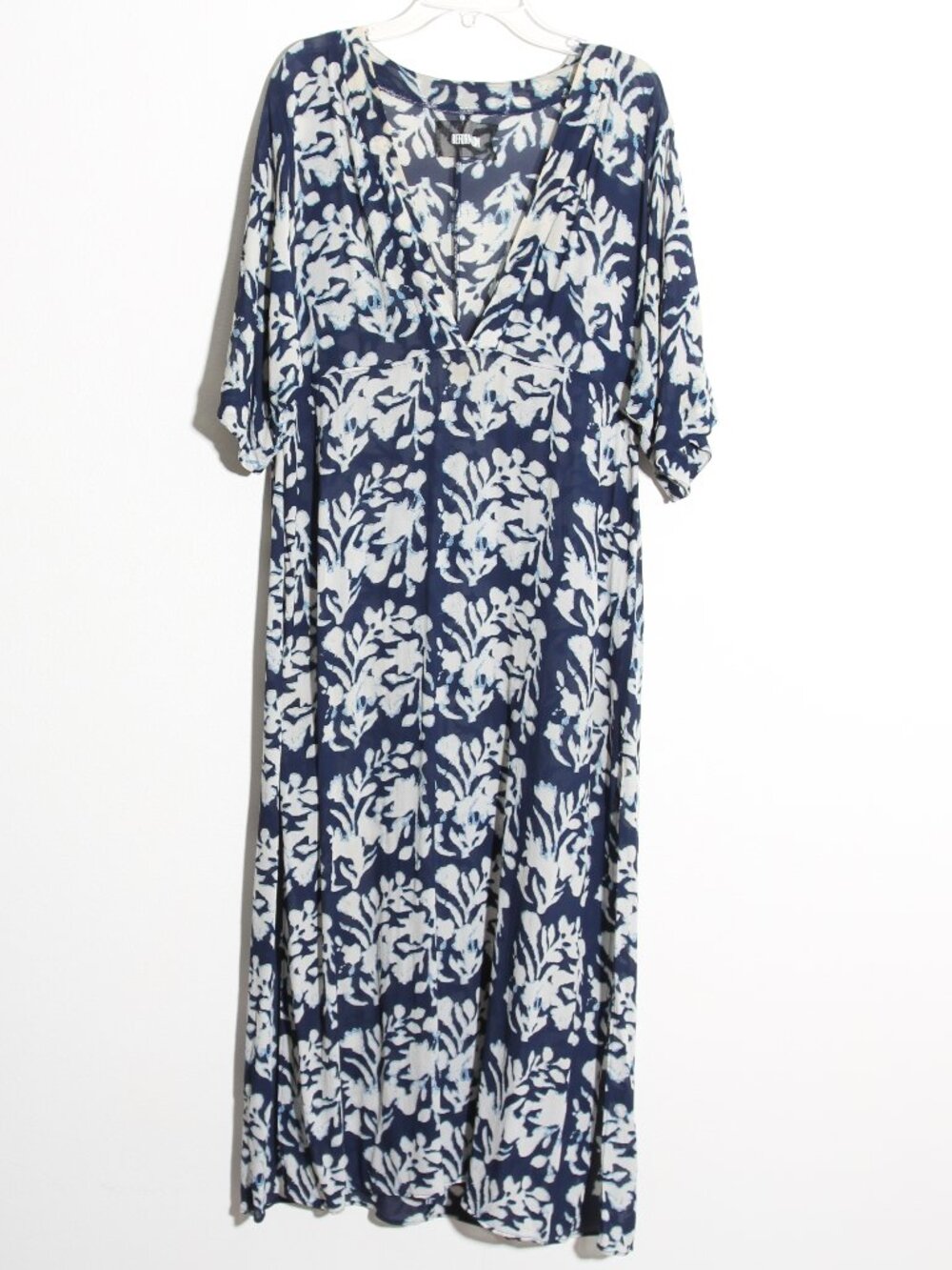 Reformation Midi Dress V-Neck Plunging Floral Blue White Slit Coverup Size Large
